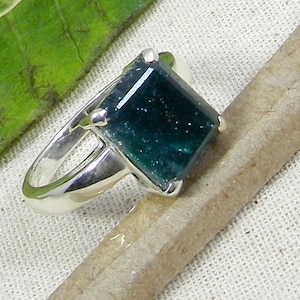 Emerald Corundum Ring- Green Ring- Gemstone Ring- Rectangle Gemstone- 925 Sterling Silver Ring- Wide Band Ring- Emerald Ring- Prong Set Ring