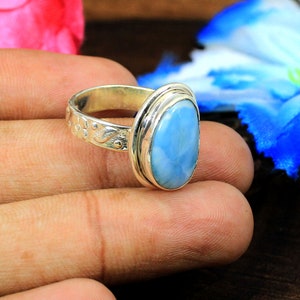 Natural Larimar Sterling Silver Ring - Gemstone Ring -Larimar Ring-Larimar Jewelry-Statement Ring-Larimar Gemstone Ring -Larimar Silver Ring