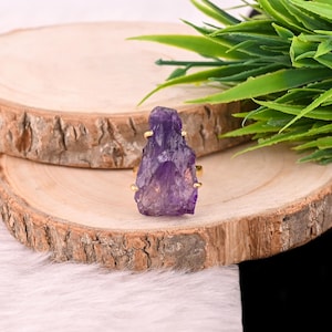 Handmade Raw Amethyst Ring: 925 Sterling Silver, Gold Plated