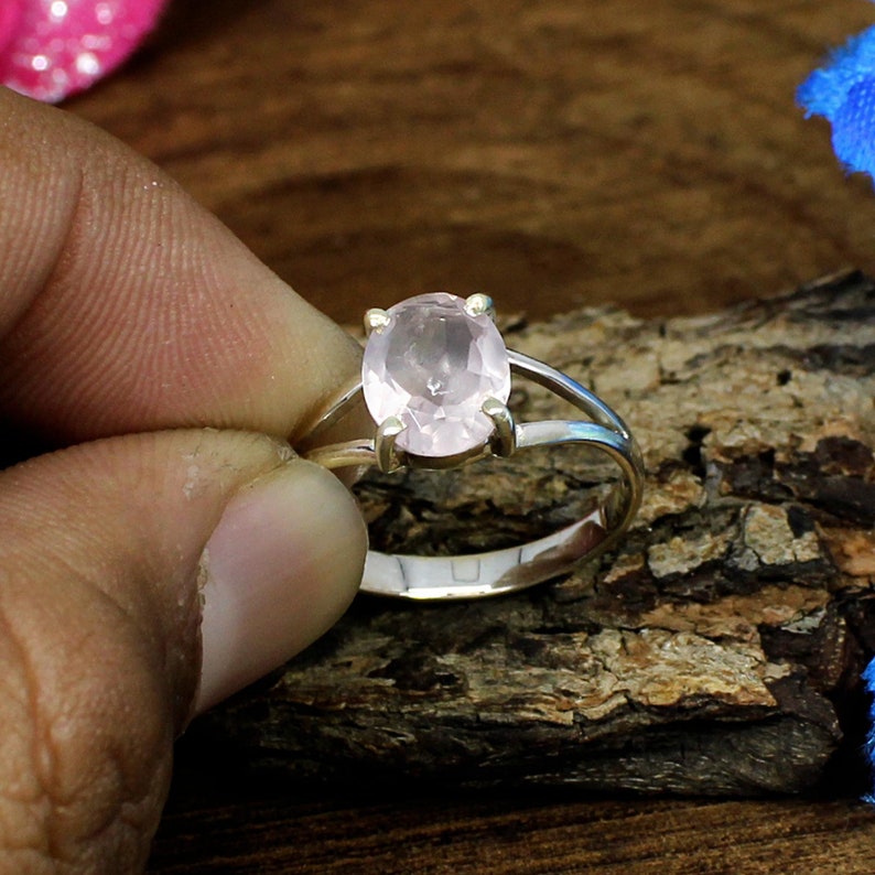 Rose Quartz Ring,Rose Quartz Gemstone Gemstone Ring Pink Ring Love Ring,Engagement Ring 925 Sterling Silver Prong Ring Minimalist Ring