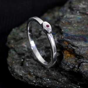 Pink Evil Eye Ring - Minimalist Silver Ring - Handmade Sterling Silver Ring - Gemstone Ring- Pink CZ Ring - Stacking - Dainty - Simple Ring