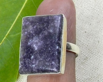 Lepidolite Ring, Solid 925 Sterling Silver Ring, Purple Ring, Simple Ring, Bezel Set, Rectangle Gemstone, Unisex Ring, Gemstone Ring, Gift