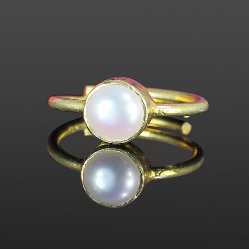 Round Pearl Gold Plated Silver Ring -Adjustable Ring Pearl Jewelry -6mm Pearl 8mm Pearl- Sterling Silver Ring Boho White Pearl Ring