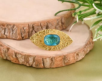 Gold Plated 925 Sterling Silver Ring Blue Topaz, Garnet Textured Wide Band Boho Artisan Jewelry Gift