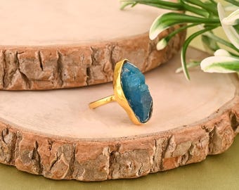 Handmade Raw Neon Apatite Ring, Gold-Plated Sterling Silver