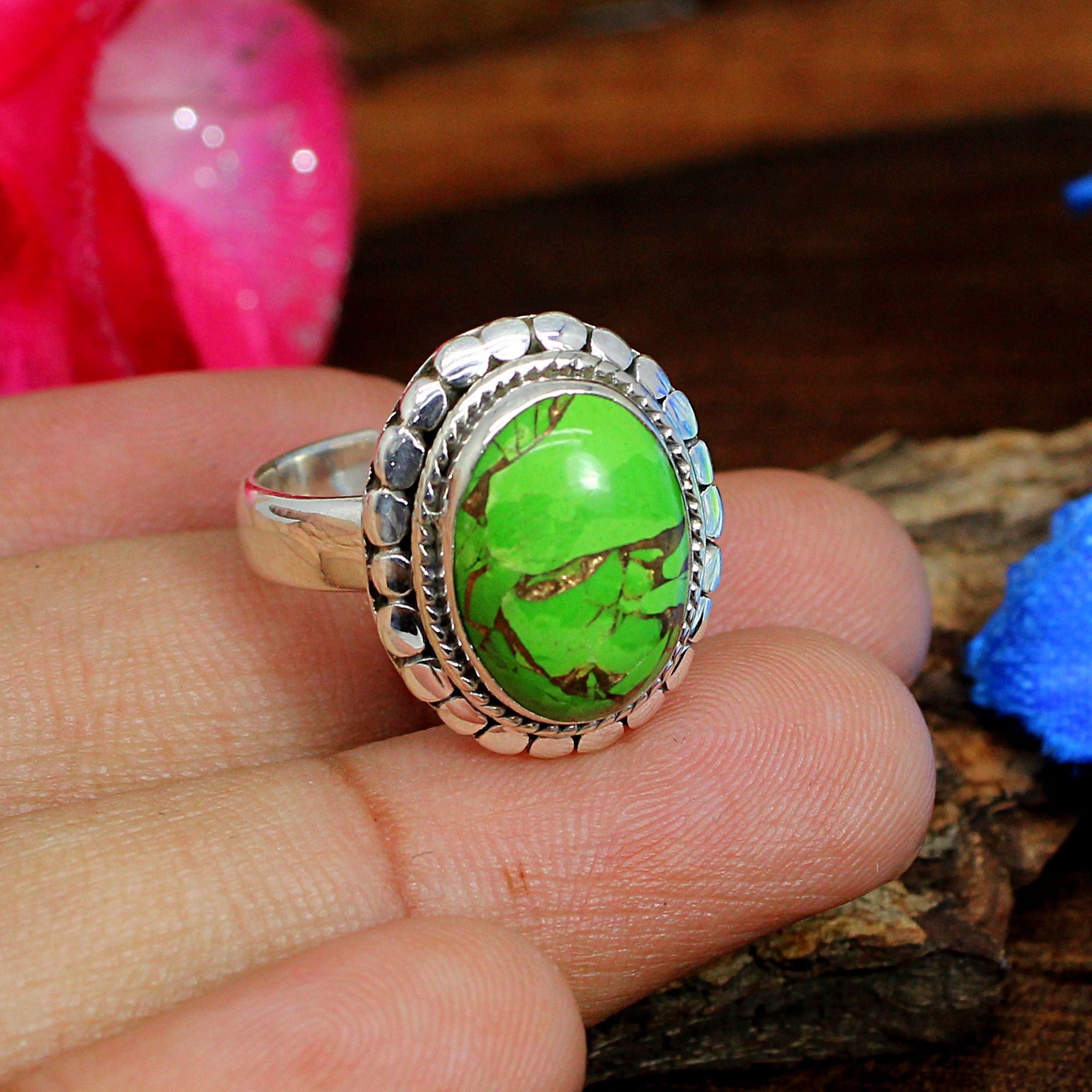 Green Mojave Turquoise-925 Sterling Silver-green Turquoise Ring 