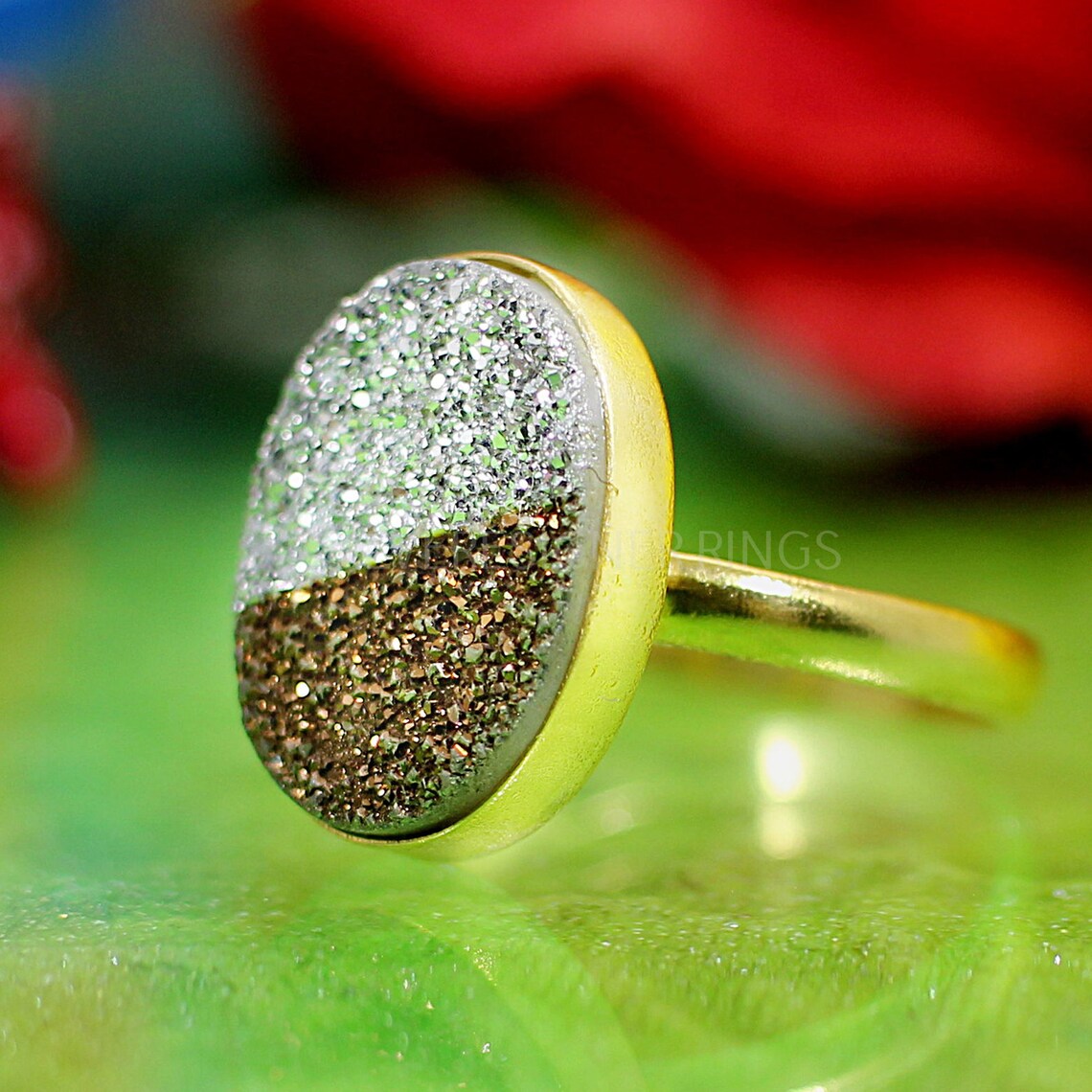 Druzy Ring Double Color Stone Ringdruzy Gemstone Ring Druzy Etsy