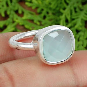 Aqua Chalcedony Ring, Natural Chalcedony, Light Blue Stone Ring, Bezel Ring,Simple Ring, Sterling Silver Ring, 925 Rings, Handmade Ring,Boho