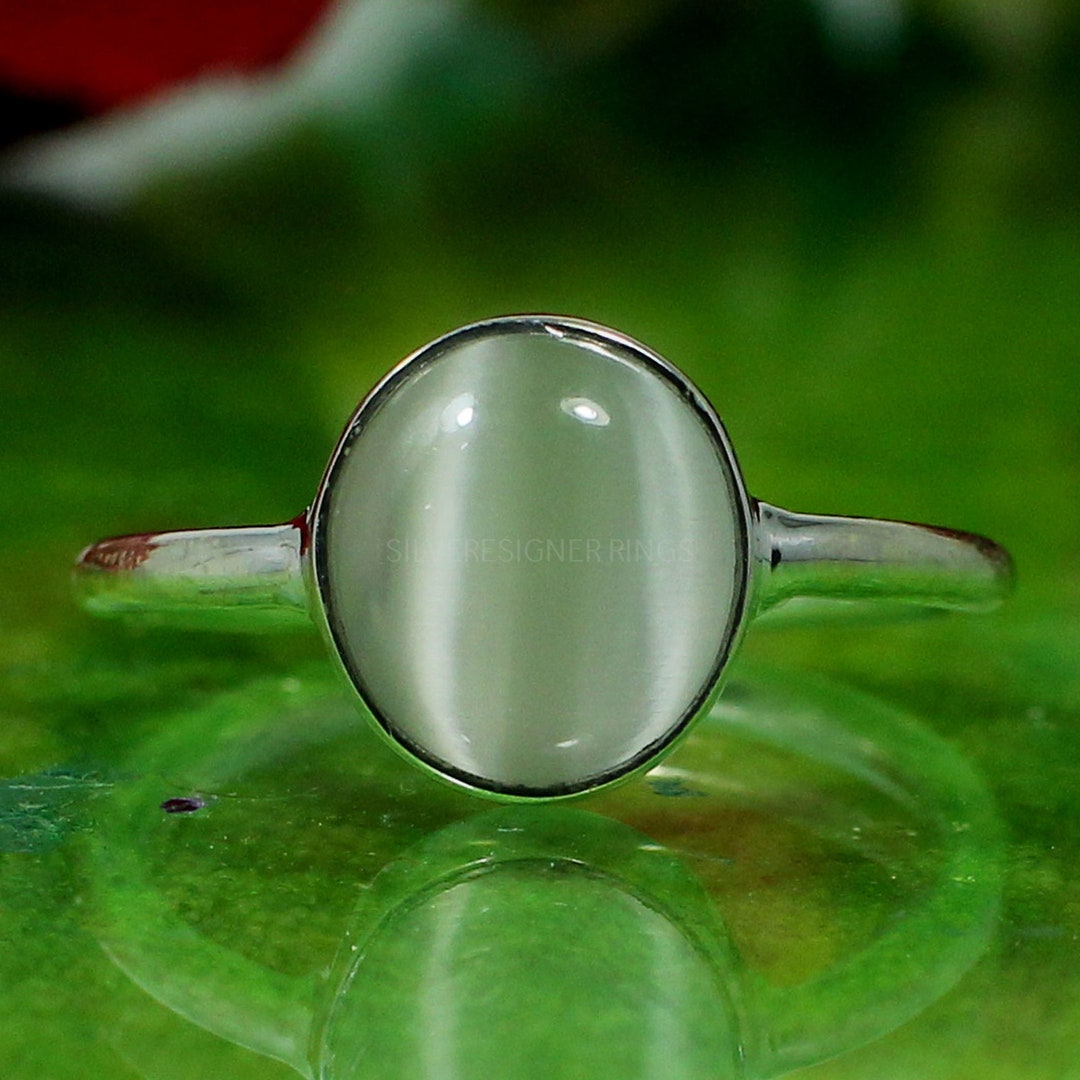 Chrysoberyl White Cat's Eye Ring White Stone Ring Oval Etsy
