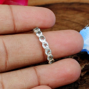 Handmade Aquamarine Hydro Sterling Silver Eternity Band Ring