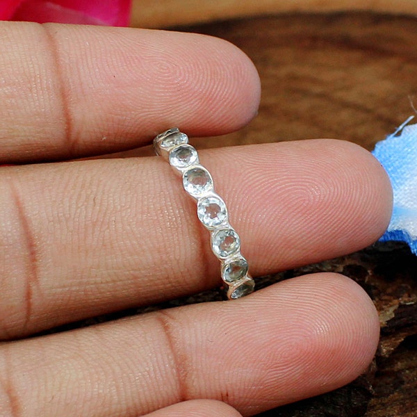 Aquamarine Silver Ring - Eternity Band Ring - Sterling Silver Ring - Handmade Gemstone Ring - Statement Rings