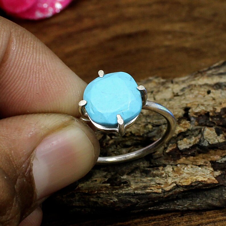 Silver Band Ring 925 Silver Sterling Chinese Turquoise Ring,Chinese Turquoise Gemstone,Turquoise Ring,Prong Ring Silver Statement Ring,
