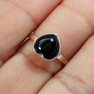 Black Onyx Heart Ring: Large Sterling Silver Gemstone