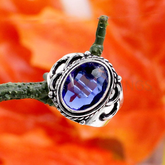 Oxidized Sterling Silver Ring: Ink Blue Hydro Oval Stone