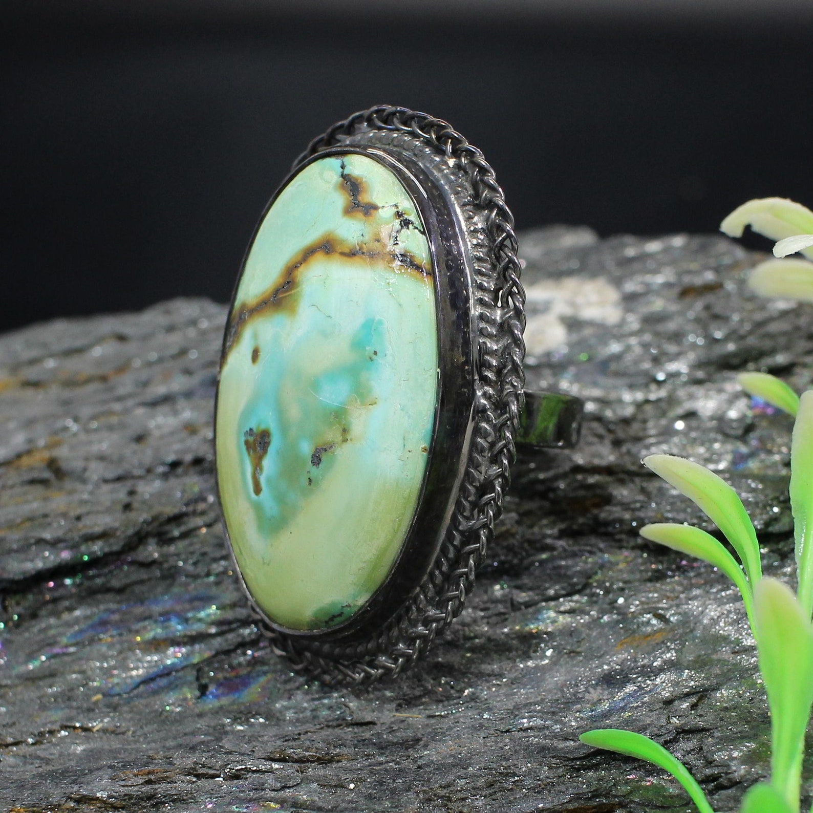 Giant and Stunning Tibetan Turquoise Ring One Size  Adjustable main image 0