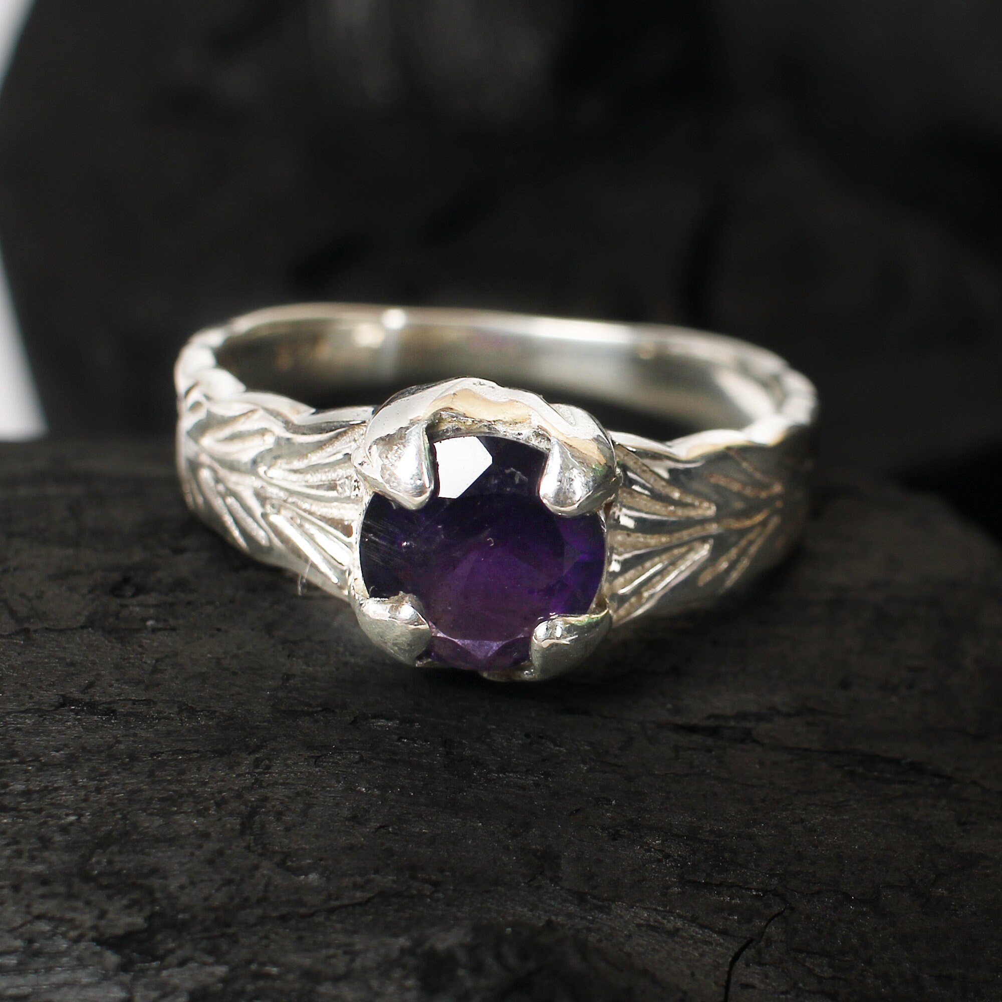Purple Amethyst Ring, 925 Silver Designer Band Ring