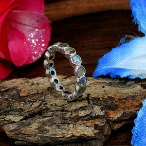 Handmade Sterling Silver Labradorite Eternity Ring: Blue Fire Gemstone