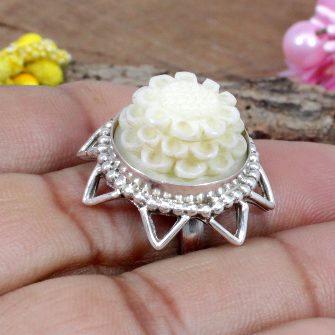 Designer White Coral Ring Coral Jewelry White Stone Etsy