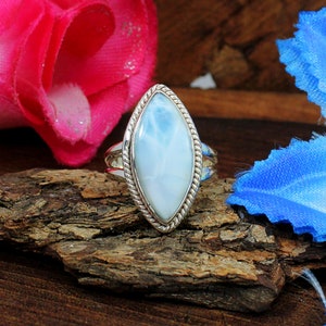 Natural Larimar Marquise Ring, 925 Sterling Silver Ring, March Birthstone, Proposal Ring For Women, Handmade Ring, Gift For Her