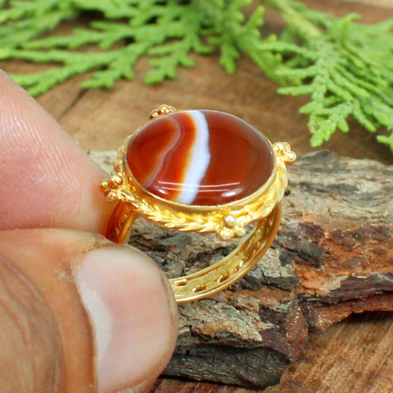 Natural Red Sardonyx Ring Sterling Silver Ring Round Ring Handmade Ring Gold Plated Silver Stacking Ring Onyx Ring Bezel Ring Dainty Etsy UK