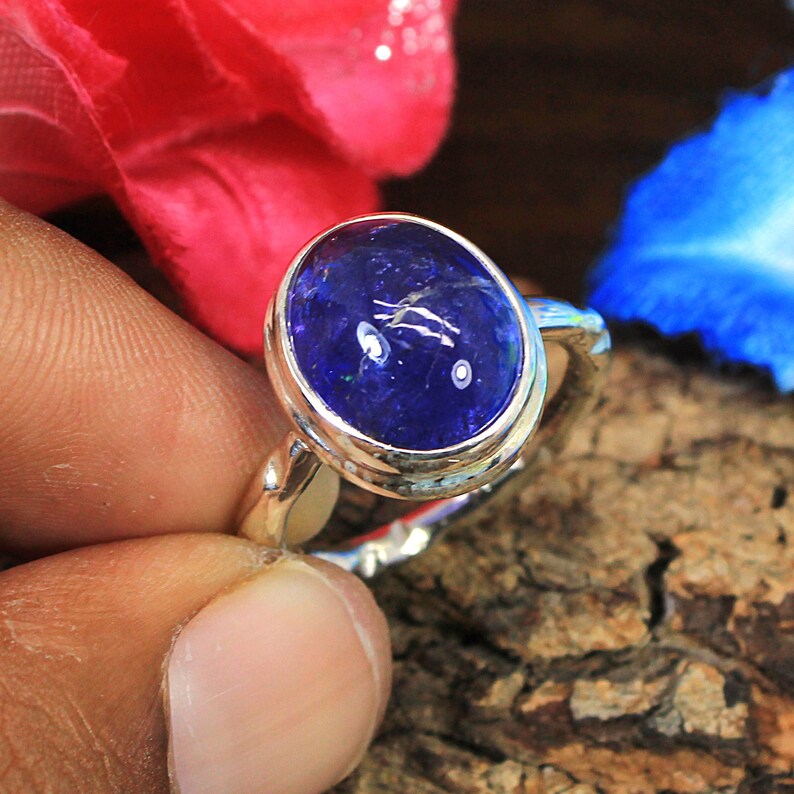 Natural Tanzanite Silver Ring-925 Sterling Silver-Tanzanite Ring-Designer Band Ring-December Birthstone-Genuine Sterling Silver-Unisex Rings image 4