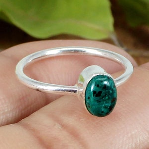 Natural Chrysocolla Ring in 925 Sterling Silver, Gift For Mother, Gift For Her, Silver Ring, Handmade Ring, Green Stone, Chrysocolla Jewelry