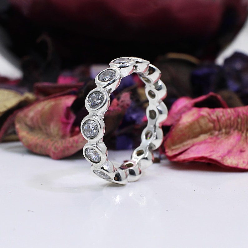 Sterling Silver Eternity Band Cubic Zirconia CZ Wedding Etsy