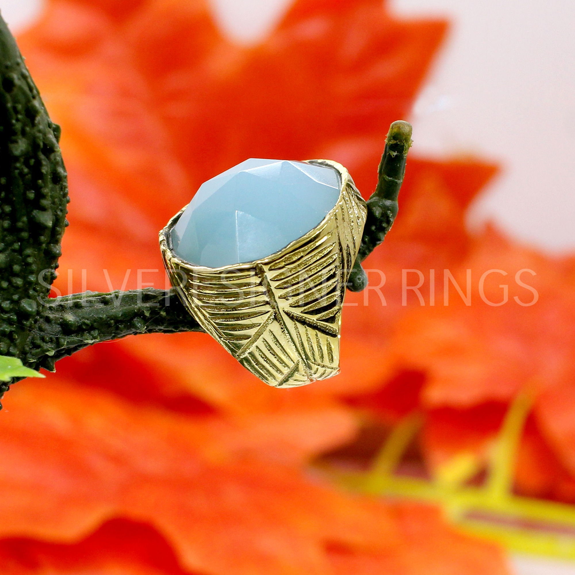 Mens Handmade Ring Aqua Chalcedony Ring Bold Ring Wide Etsy