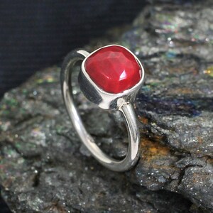 Dainty Red Coral Ring, Stacking Ring, Minimalist Ring, Simple Coral Ring, Silver Ring, Gift for Her, Delicate Ring, Chunky Ring, Boho Ring
