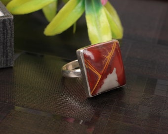 Handmade Noreena Jasper Ring: Square Sterling Silver Bezel