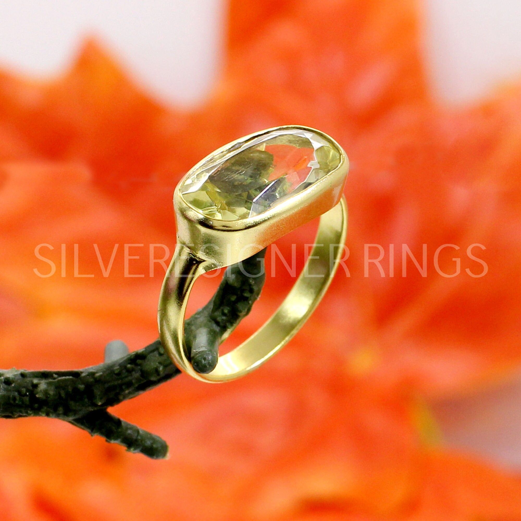 Lemon Gemstone Ring Gold Plated Silver Ring Artisan Ring Etsy Australia