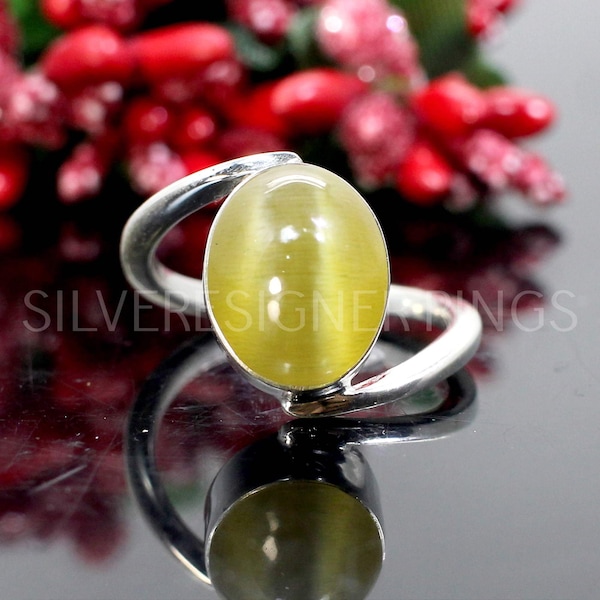 Yellow Chrysoberyl Cat's Eye Ring - Yellow Ring - Natural Cat's Eye Jewelry - Sterling Silver Ring - Handmade Ring - Gemstone Ring - Rings