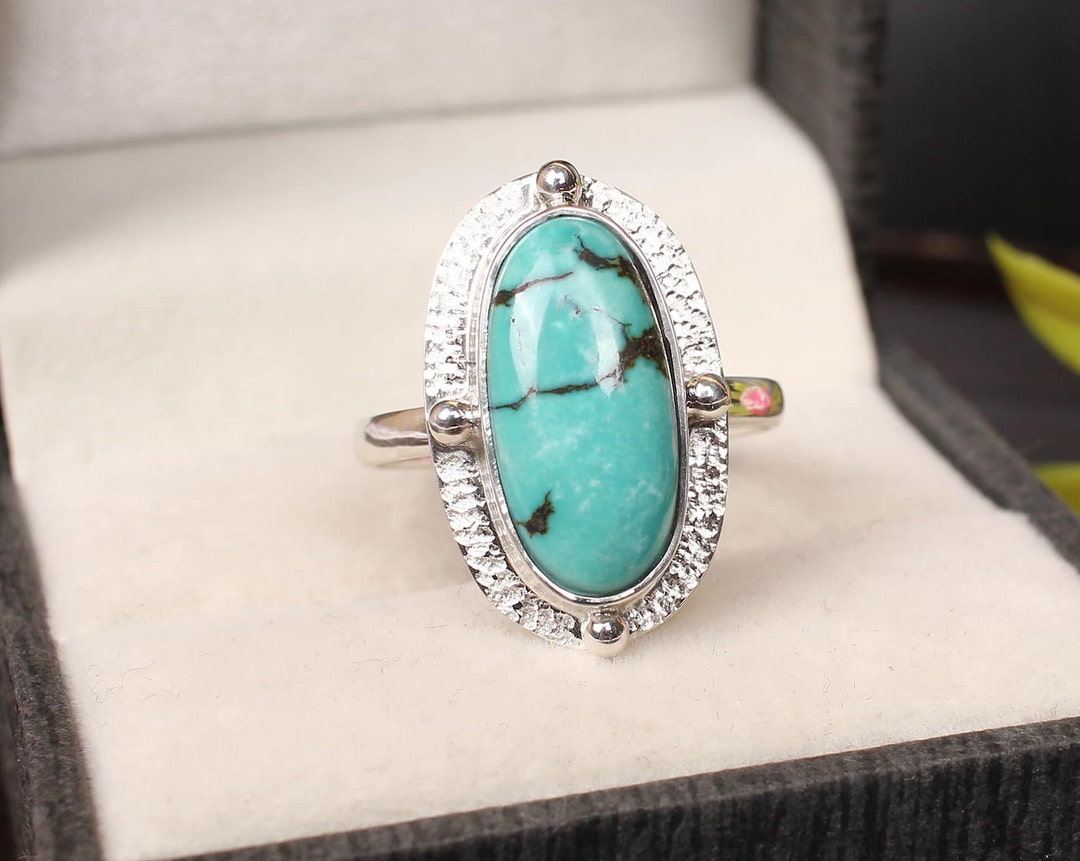 Tibetan Turquoise Ring: Oval Sterling Silver Statement Ring - Etsy
