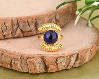 Ink Blue Hydro 925 Sterling Silver Gold Plated Ring, Statement Gemstone Jewelry