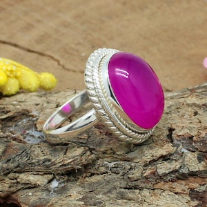 925 Sterling Silver Fuchsia Chalcedony Gemstone Ring, Chalcedony Jewelry, Pink Chalcedony, Pink Ring, Handmade Ring, Stackable Ring, Gifts