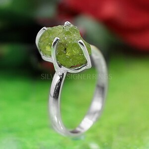 Raw Natural Peridot Ring - 925 Sterling Silver Ring - Prong Ring - Handmade Ring - August Birthstone - Statement Ring