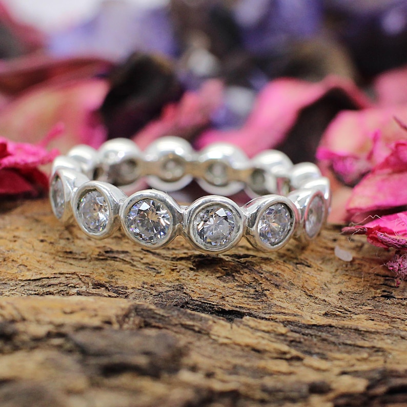 Sterling Silver Eternity Band Cubic Zirconia CZ Wedding Etsy