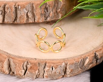 Anel circular de prata esterlina banhado a ouro - Faixa de moda ajustável