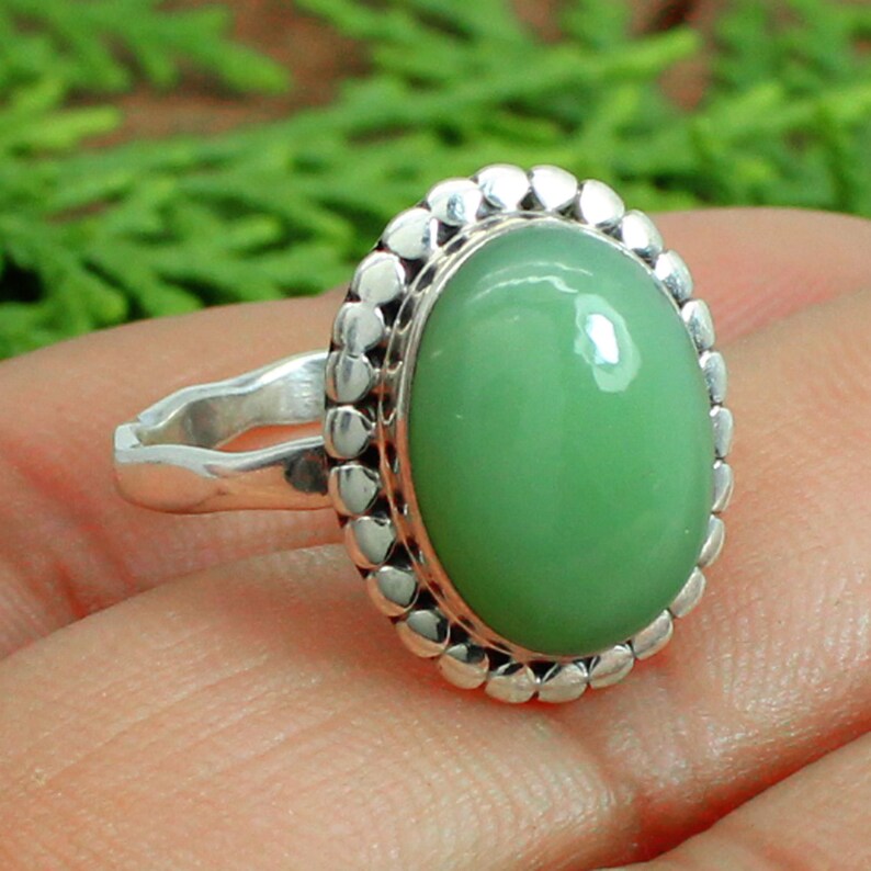 925 Sterling Silver Jewelry Details about   Chrysoprase Handmade Natural Gemstone Ring 3.95 Ct 