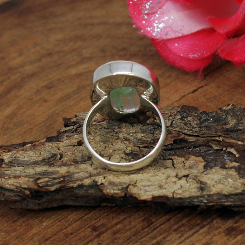 Handmade Ring,Statement Ring,Silver Gift Ring,Green Stone Ring Aqua Crackle Glass Ring,925 Sterling Silver Ring,Crackle Glass Gemstone Ring