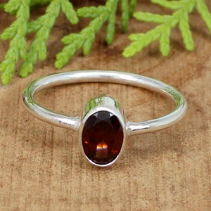 Handmade Oval Red Garnet Ring: 925 Sterling Silver