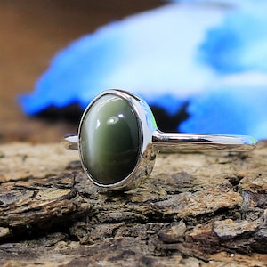 Genuine Chrysoberyl Cats Eye Gemstone 925 Sterling Silver Ring- Handmade Jewelry- Statement Ring