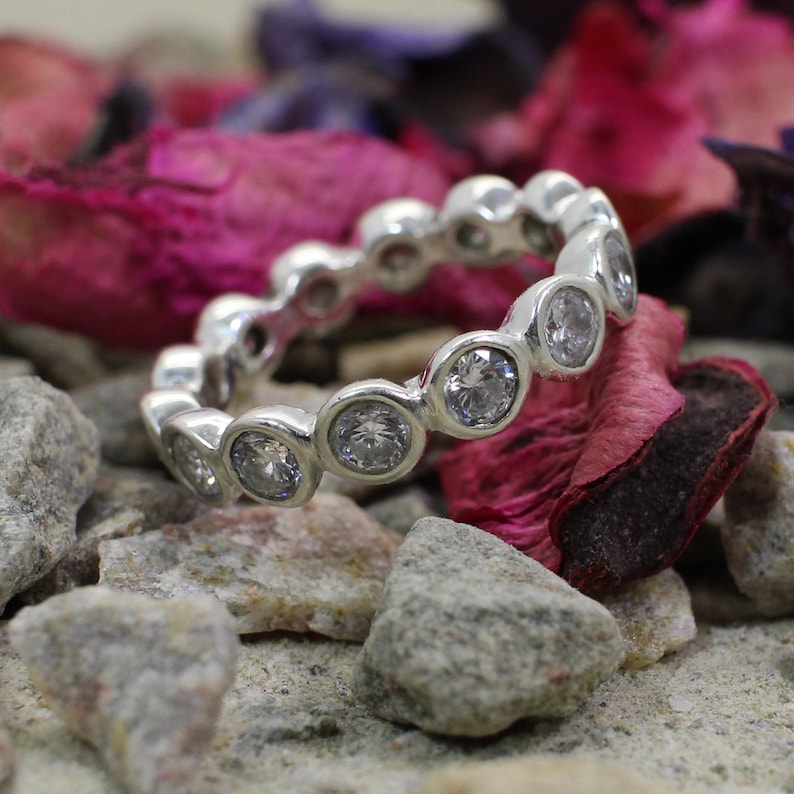 Sterling Silver Eternity Band Cubic Zirconia CZ Wedding Etsy