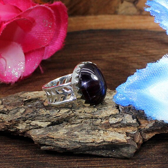 Star Garnet Ring, Oval Shape Ring, 925 Sterling Silver Ring