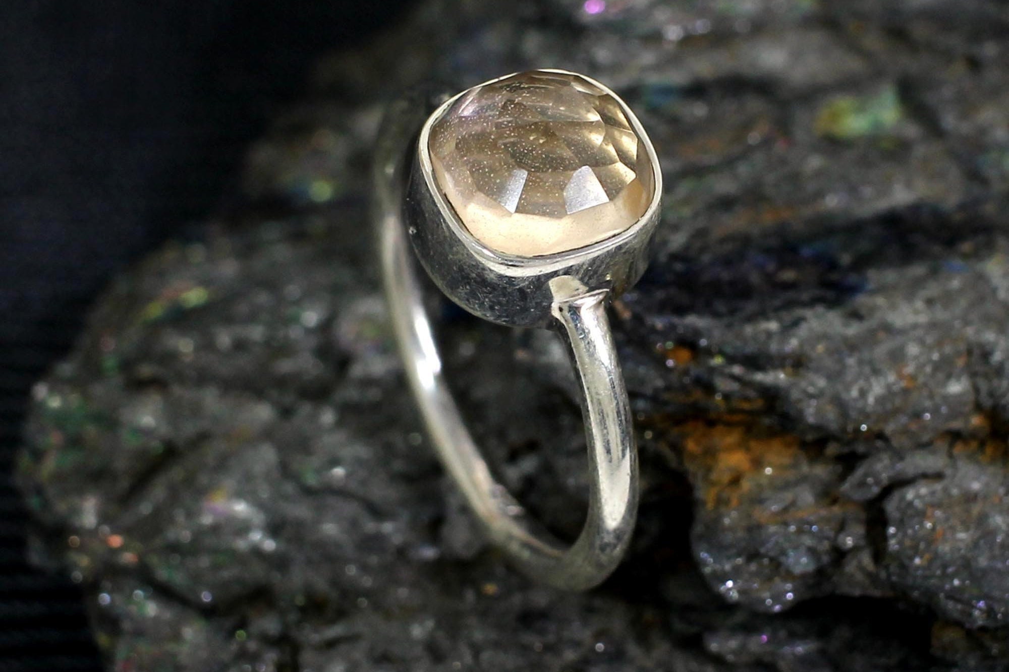 Bague En Argent 925 Avec Quartz Champagne - Faite Main, Pierre En Forme De Poire | Neuf Sans Emballage