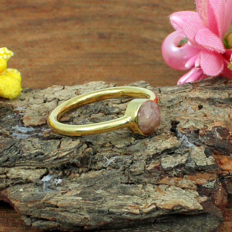 Rhodochrosite Ring Boho Pink Stone Ring Small Stone Ring Gold Plated Ring Gemstone Rings,Rhodochrosite Gemstone Sterling Silver Ring