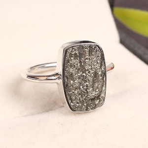Natural Sun Pyrite Ring,925 Sterling Silver Ring, Silver Christmas Gift , Dainty Ring,Gift for Her,Bohemian Silver Ring,Pyrite stone ring