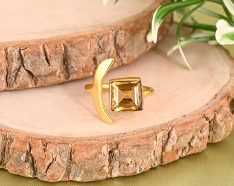Citrine Square Ring, 925 Sterling Silver, Gemstone Ring, November Birthstone Jewelry, Bridal Ring
