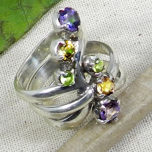 Amethyst Silver Ring, Peridot Ring, Citrine Ring, Sterling Silver Ring, Handmade Statement Ring, Gemstone Ring, Purple Stone,Minimalist Ring