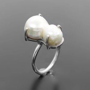 Handmade Baroque Pearl Ring: Boho Sterling Silver Gemstone Jewelry